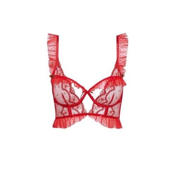 For Love & Lemons Red Lace & Mesh Underwire Bustier Bra SZ. XXS - Picture 2 of 16